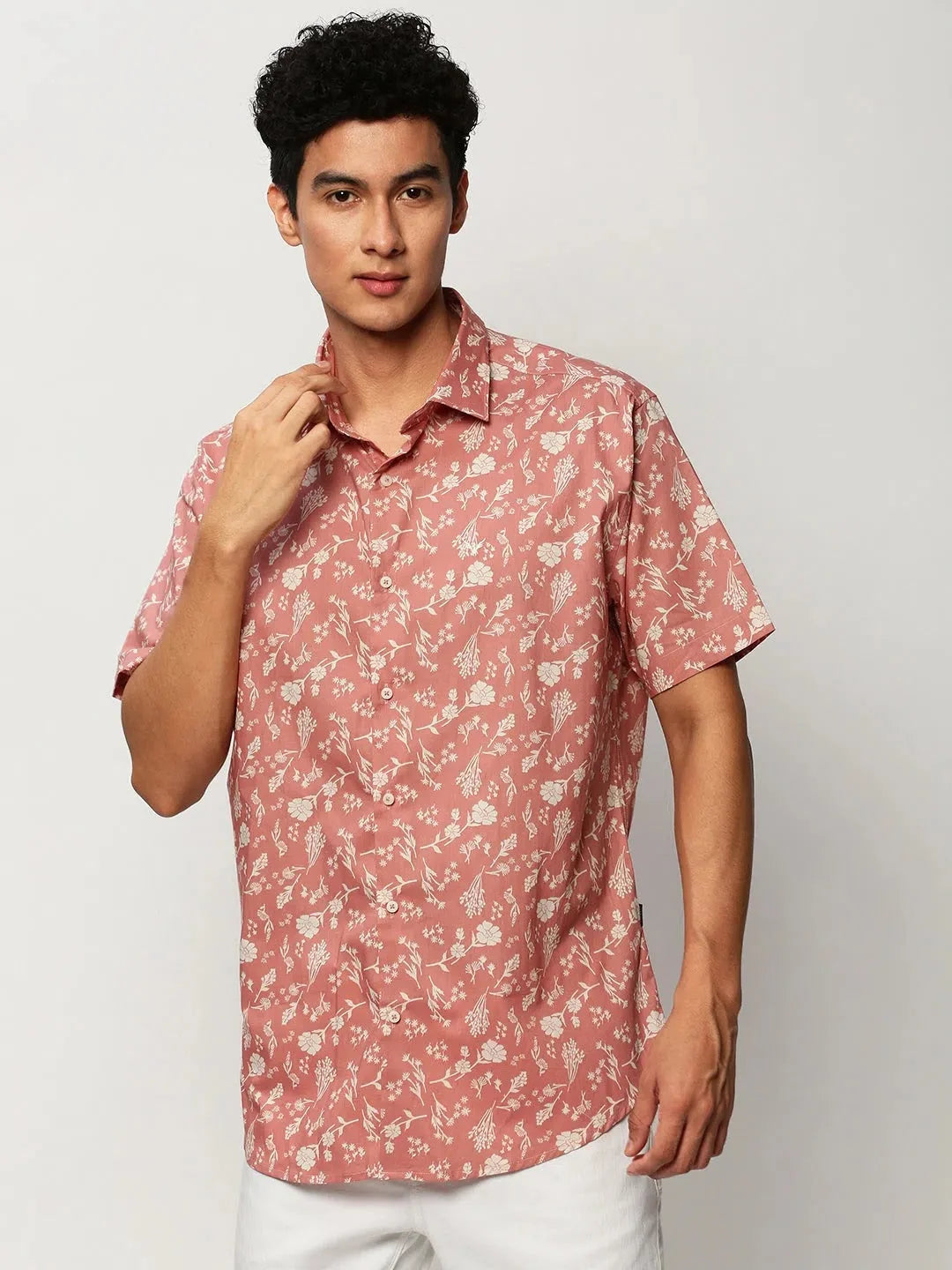 Peach Floral Cotton Mens Shirt | Casual Printed Shirt