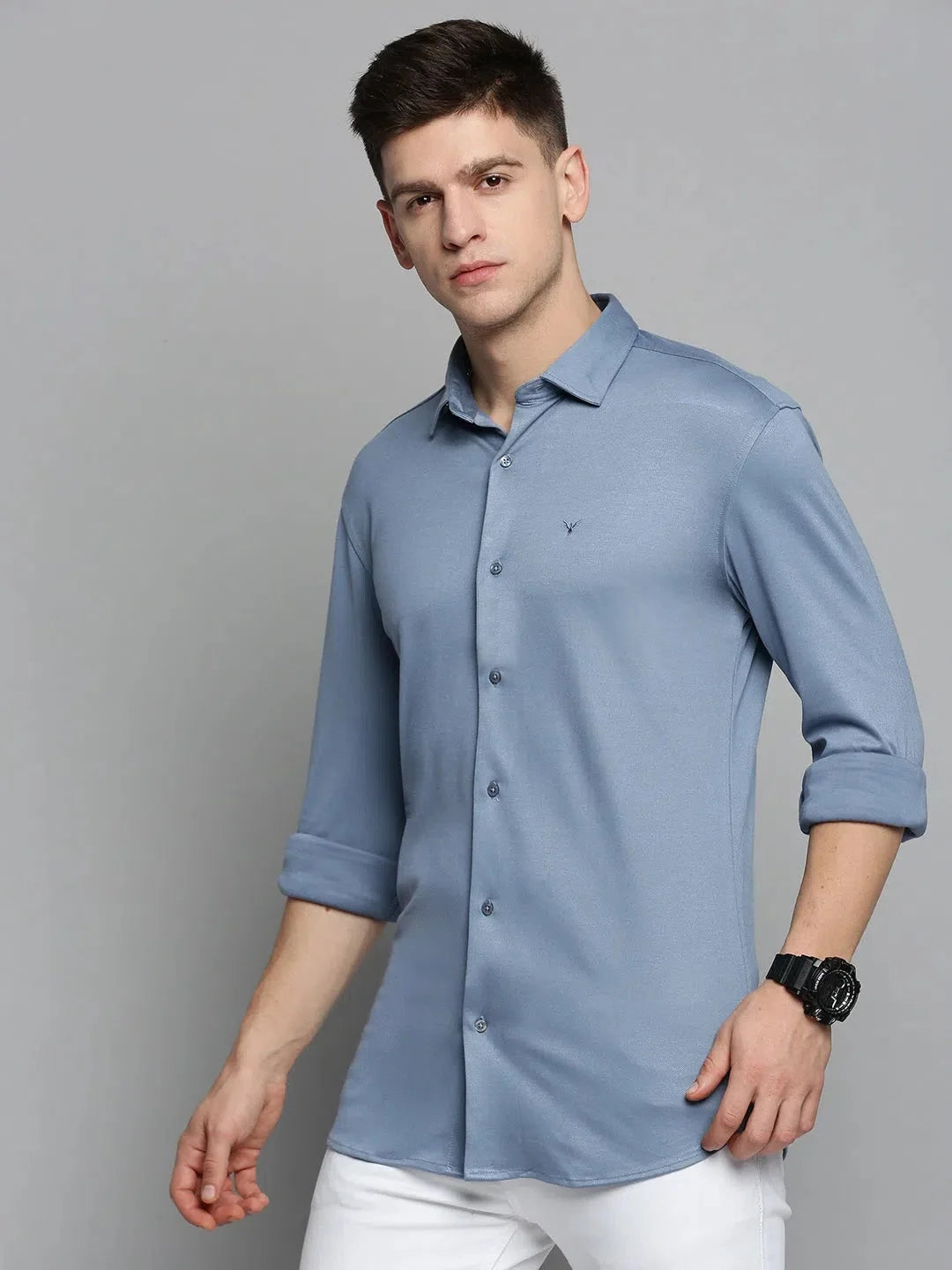 Men's Blue Solid Cotton Shirt | Casual Mens Shirt