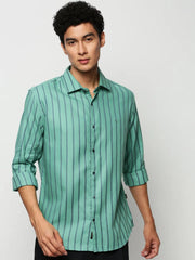 Men Green Striped Casual Casual Shirts-OAKSTRIPE-5634-Seagreen