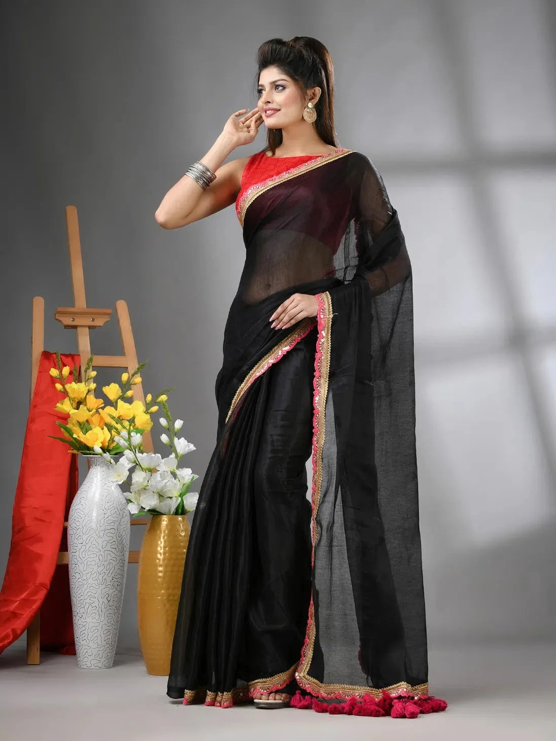 Black Shimmer Cotton Saree | Indian Wedding Sarees