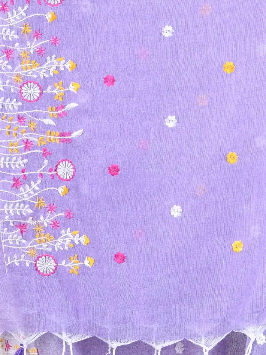 Lavender Floral Cotton Saree | Designer Sarees India