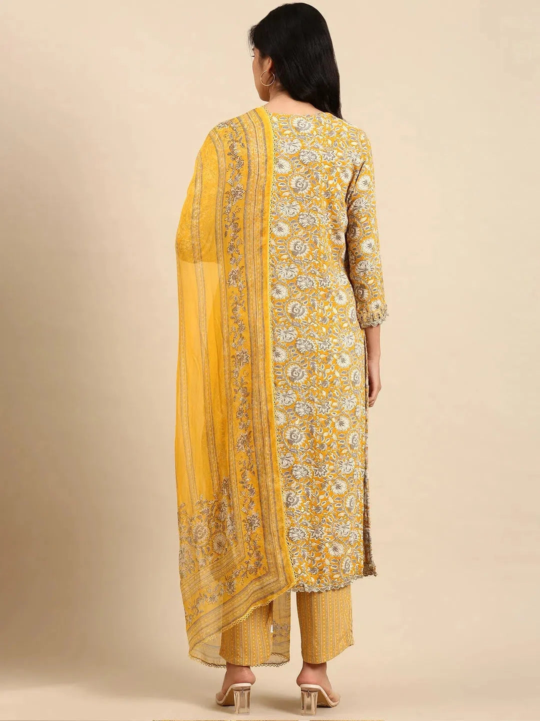 Yellow Printed Cotton Kurta Sets for Women | Indian Kurta Sets