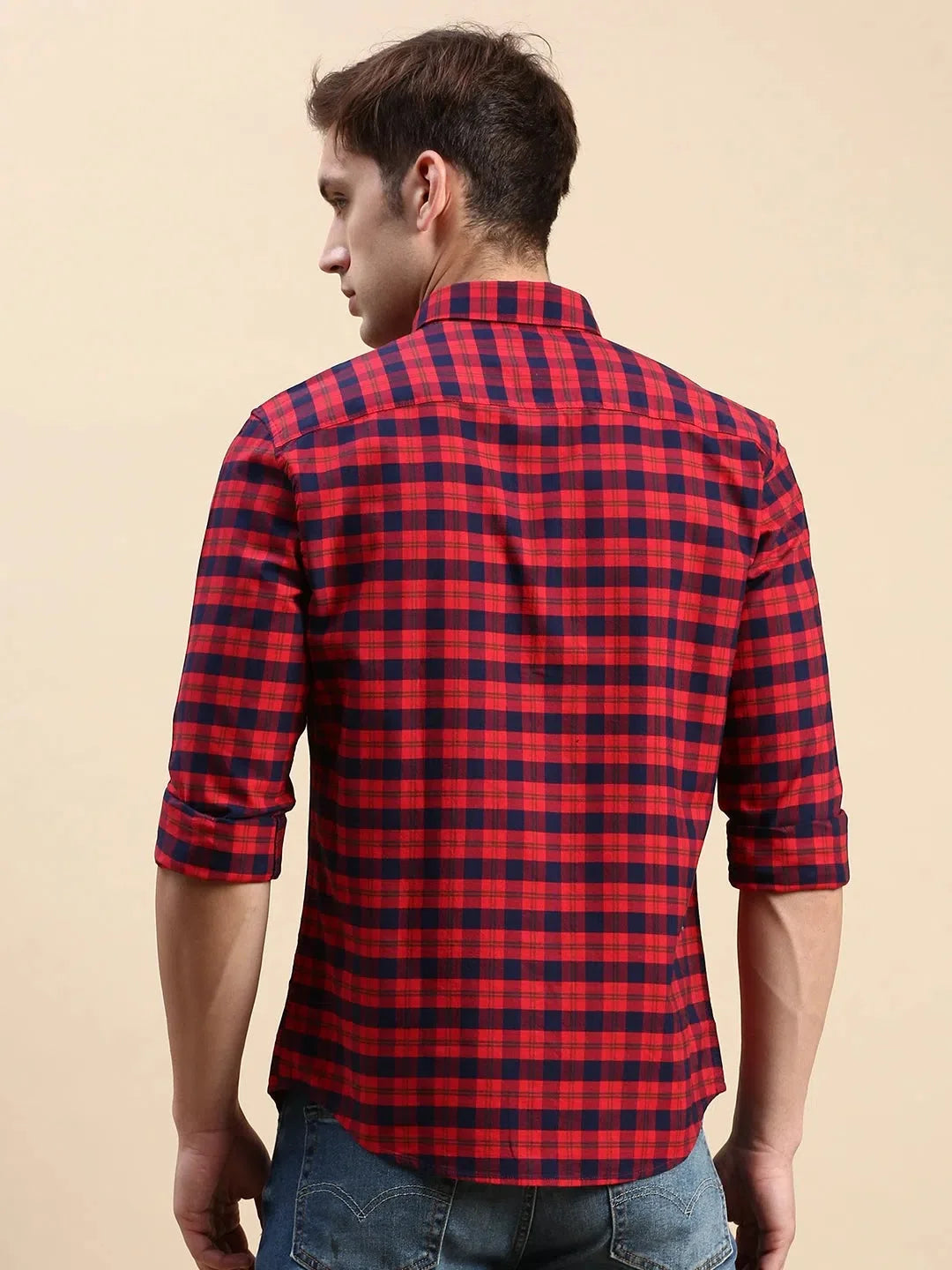 Red Checked Mens Shirt | Cotton Casual Shirt - DesiQlo