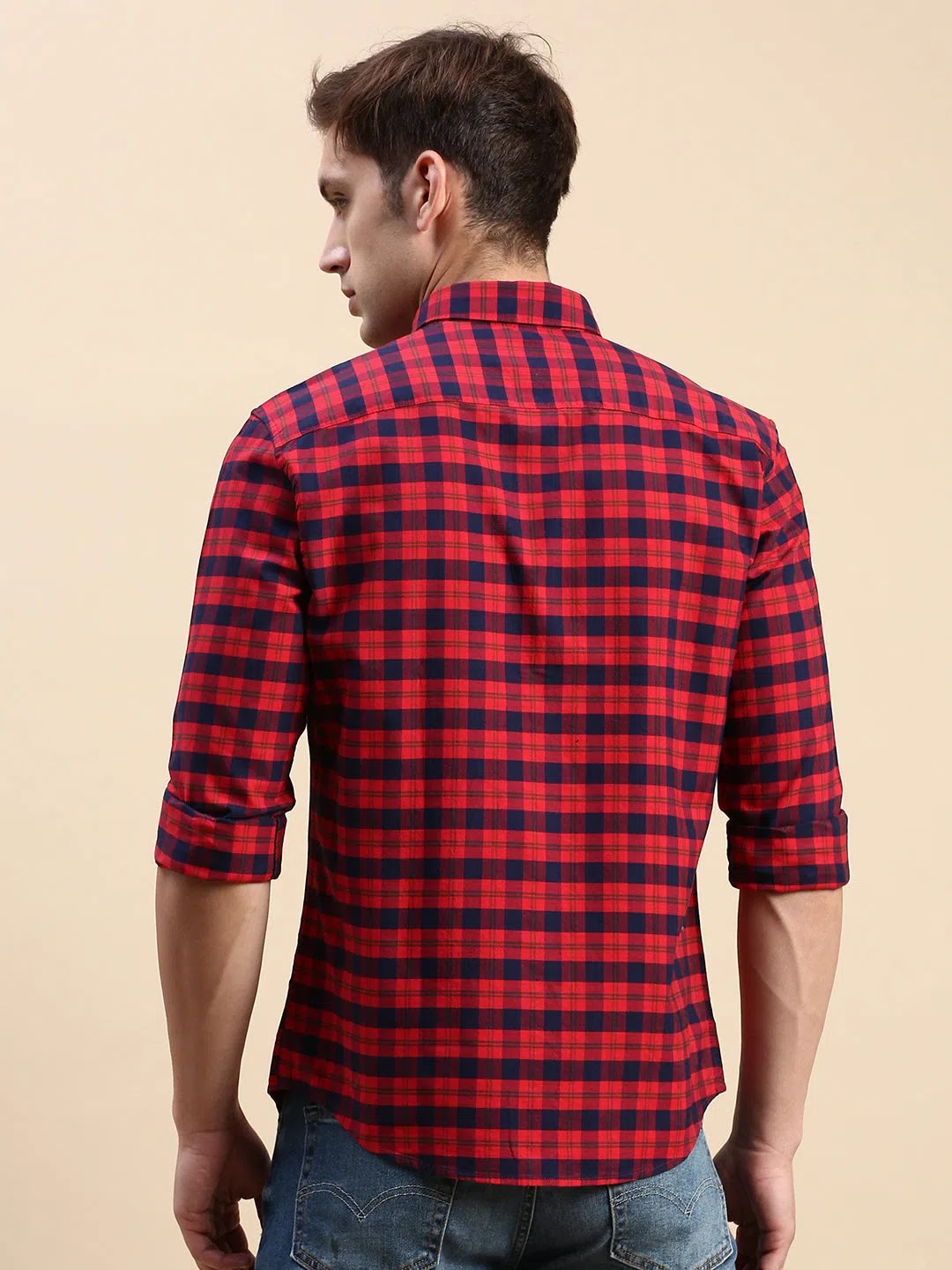 Red Checked Mens Shirt | Cotton Casual Shirt - DesiQlo