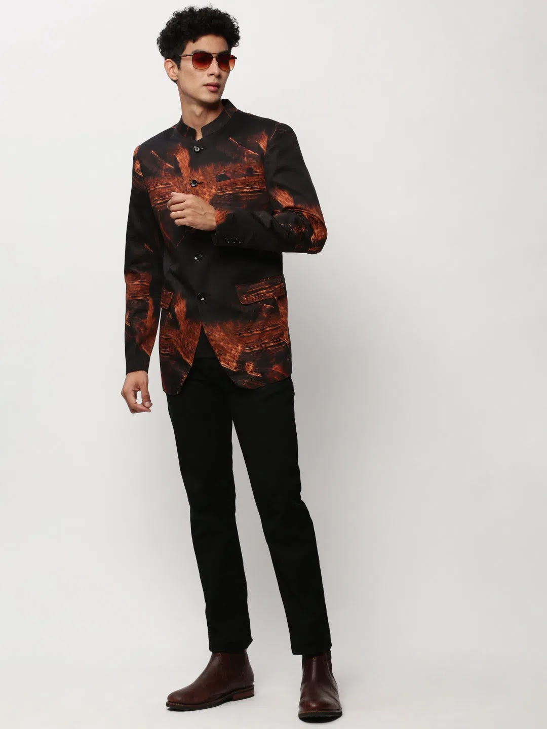 Black Printed Casual Blazer | Modi Jacket for Men - DesiQlo