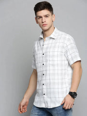 Men White Checked Casual Shirt-MAYACHECKS-4403-White