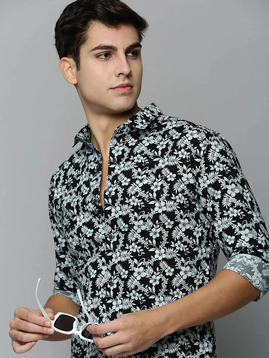 Men Black Printed Casual Shirt-HARPERPRINT-1700-Black