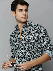 Men Black Printed Casual Shirt-HARPERPRINT-1700-Black