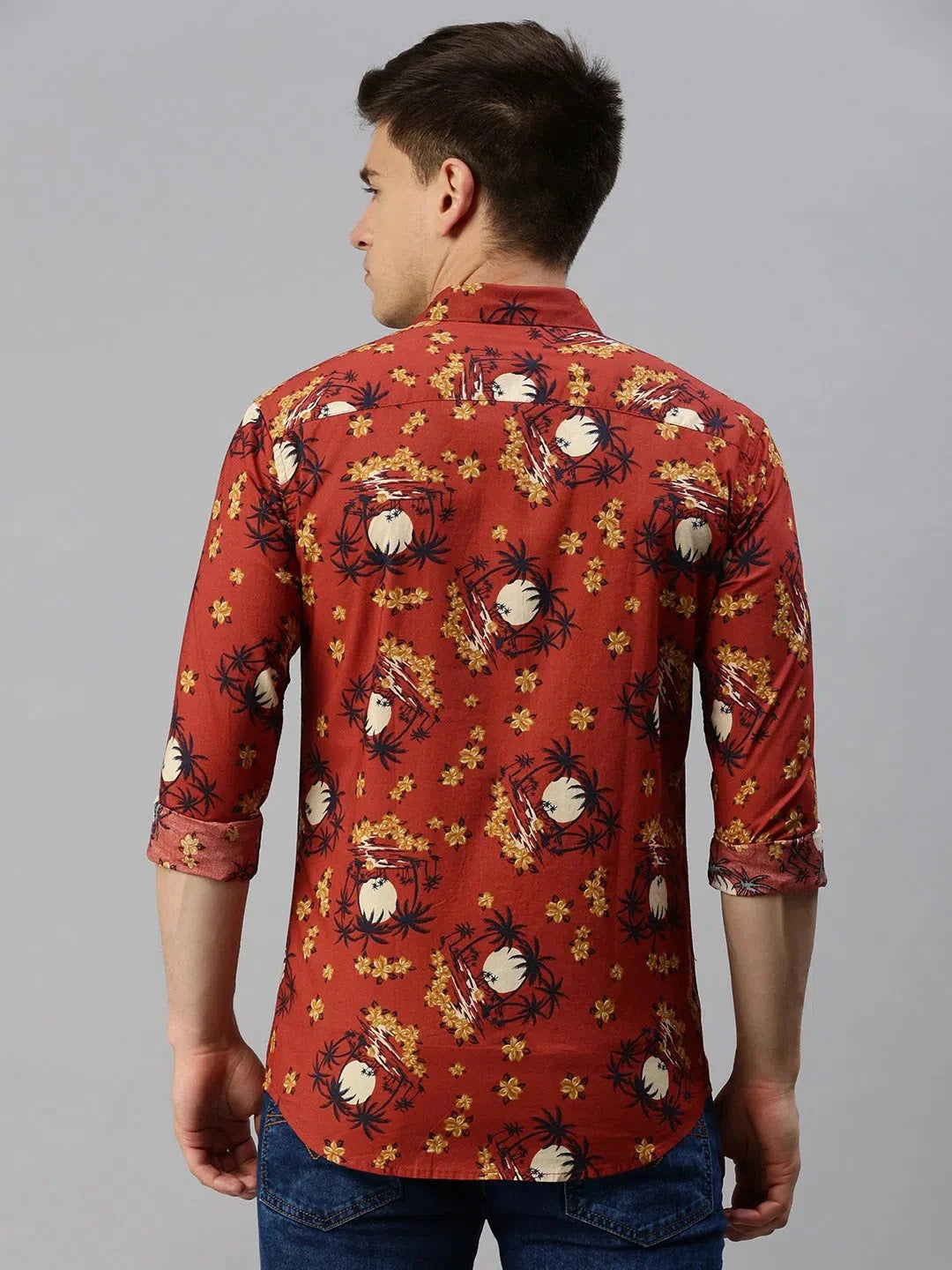 Rust Printed Mens Shirt - Viscose Casual Shirt | DesiQlo