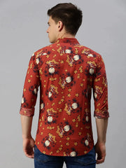 Men Rust Printed Casual Shirt-CLARISSAPRINT-2013-Rust