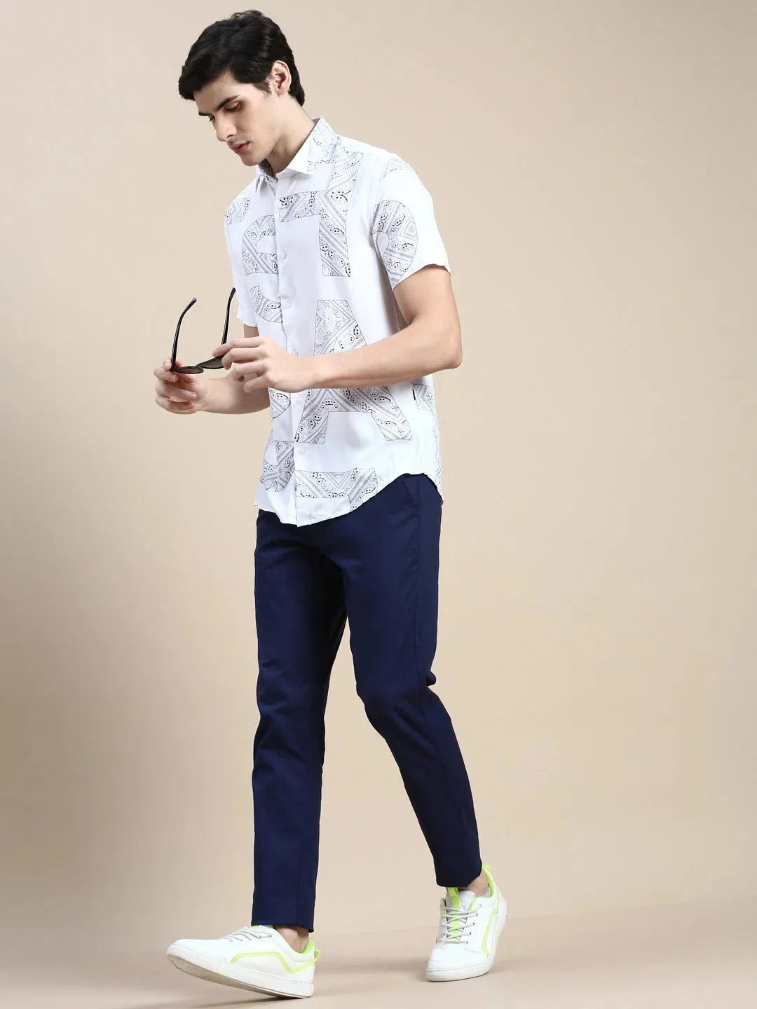 White Printed Cotton Mens Shirt - Casual & Stylish DesiQlo