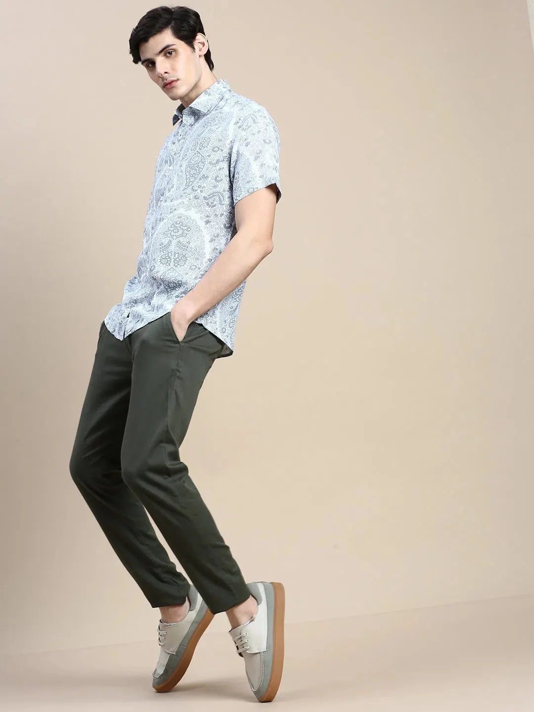 Mens Grey Floral Shirt - DesiQlo Cotton Printed Shirt