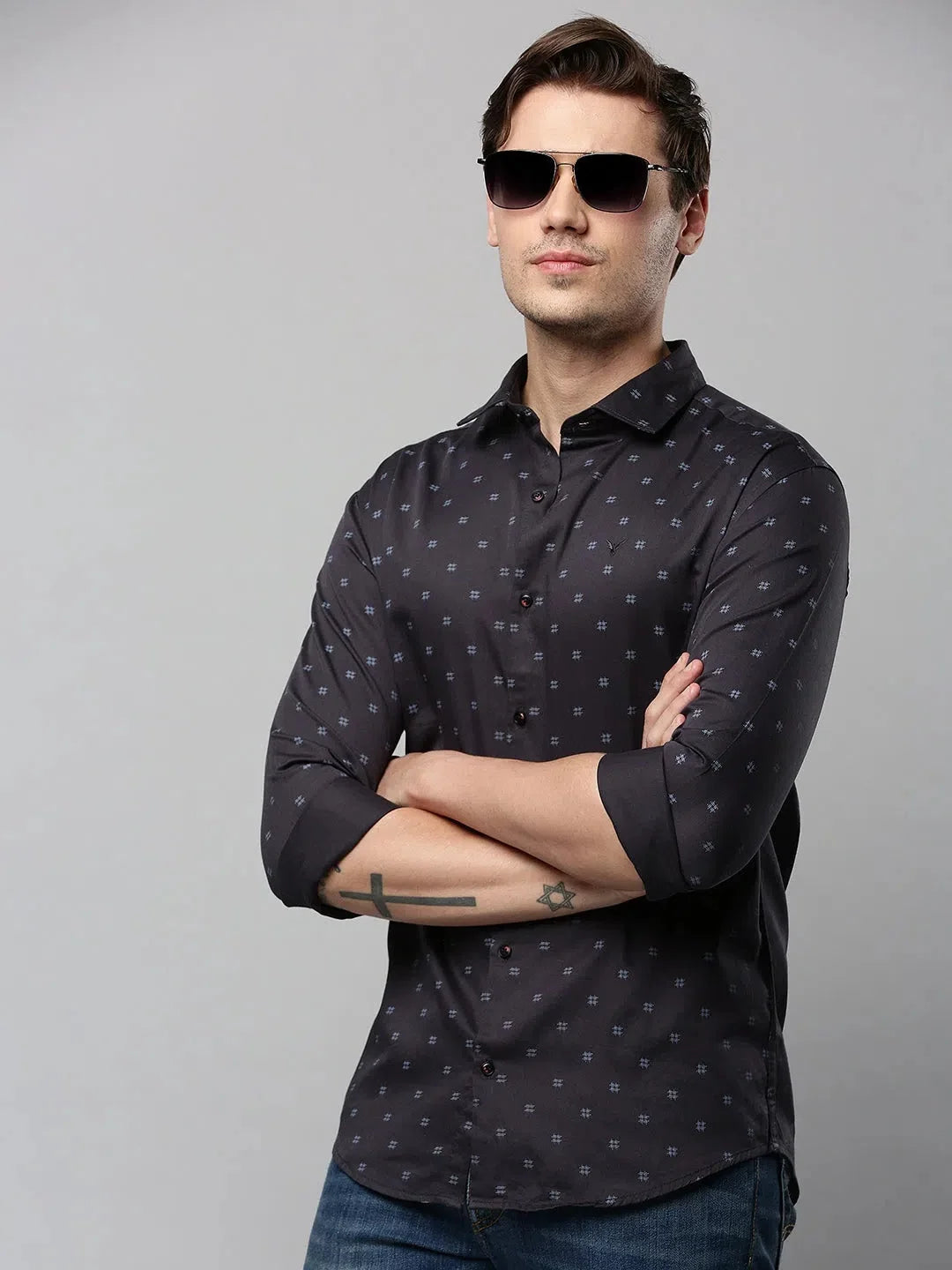 Men Black Printed Casual Shirt-RTRPRINT-4841-Black