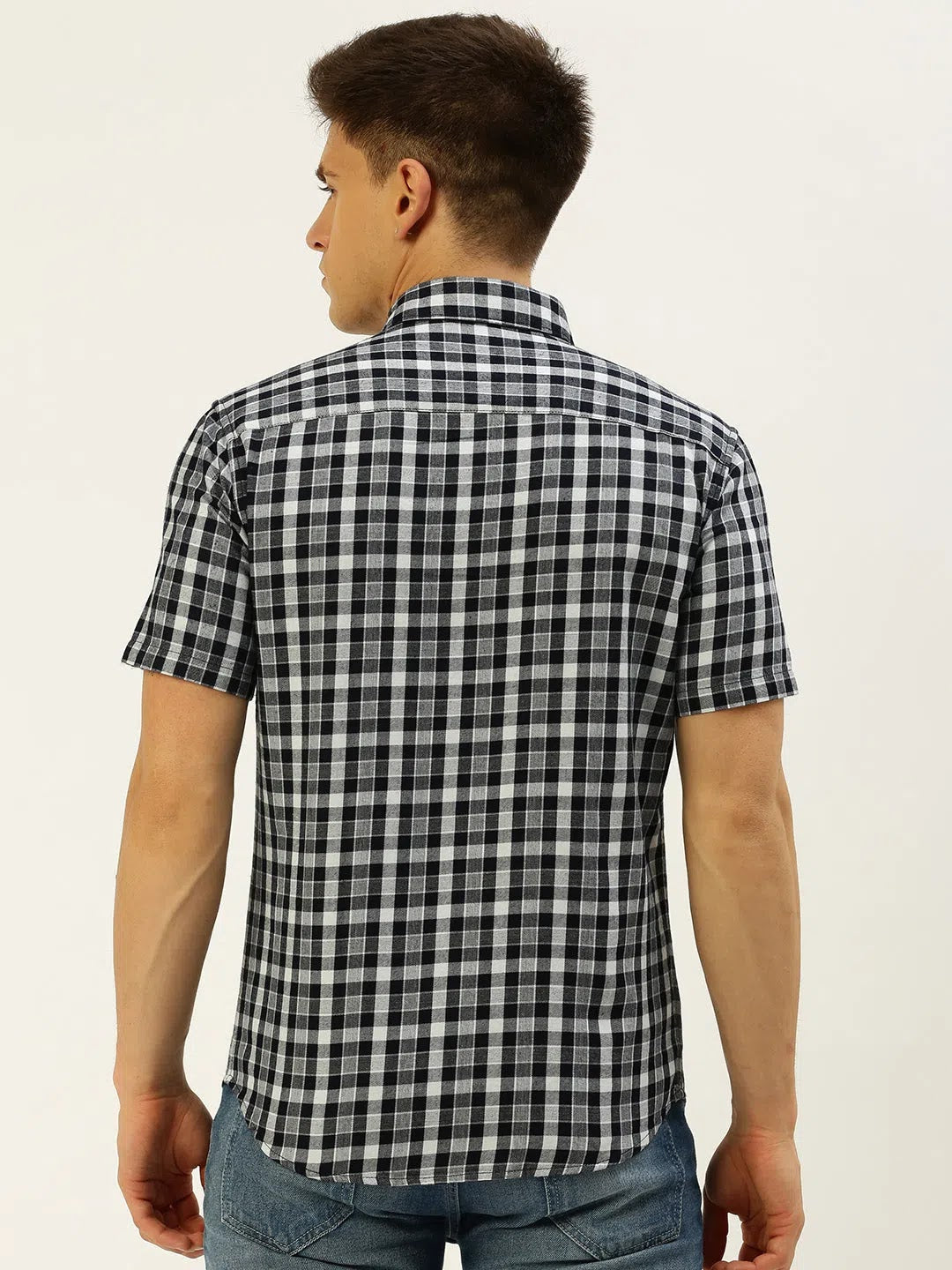 Men's Navy Checked Cotton Shirt | Casual Shirts Online
