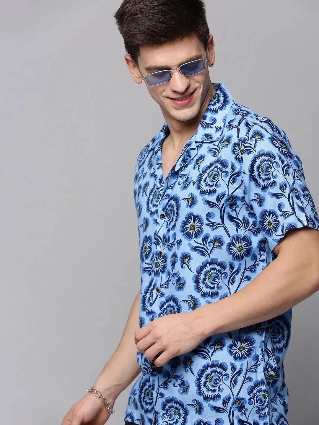 Men Blue Printed Casual Shirt-RESORTPRINT-3182-Blue