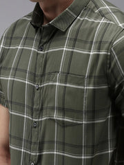 Men Green Checked Casual Shirt-ACHIEVERCHECKS-1188-Olive