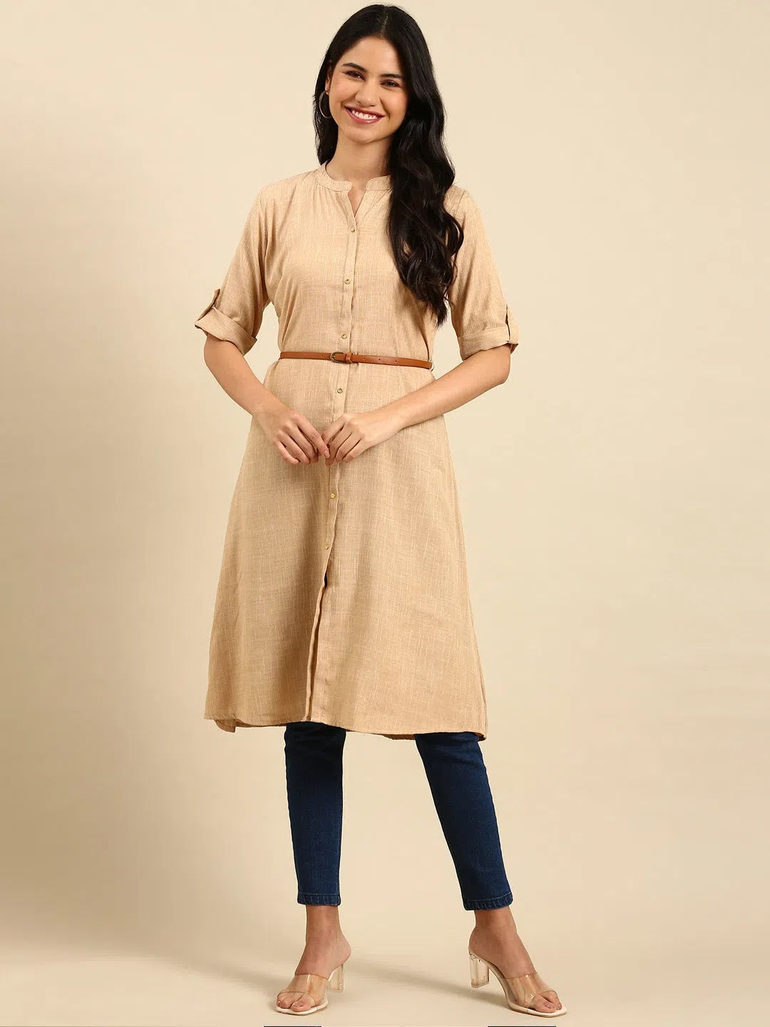 Beige Solid Viscose Kurta | Indian Kurta for Women