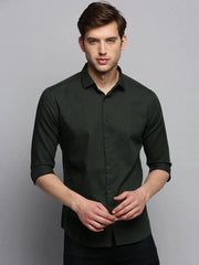 Men Green Solid Casual Shirt-SUPREMEPLAIN-1946-Olive