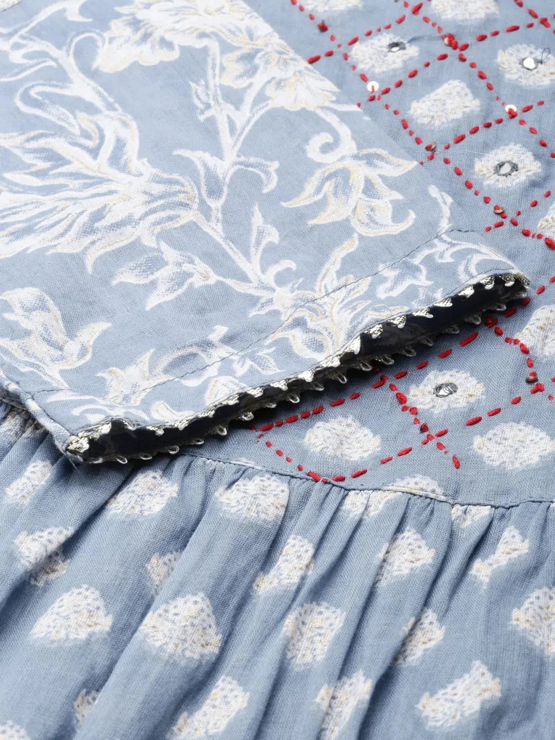 Blue Printed Cotton Anarkali Kurti | Anarkali Kurta for Women