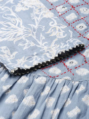 Women's Blue Printed Anarkali Kurta-AT-720-Blue