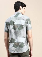 Men Green Graphics Casual Shirt-GEORGE-1638-Olive