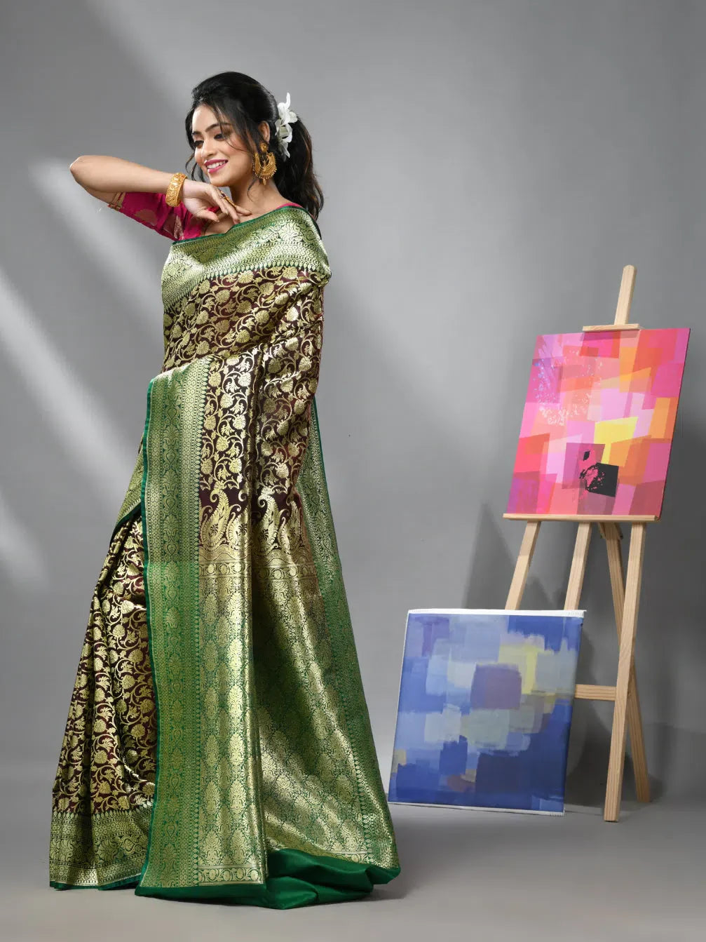 Dark Chocolate Banarasi Indian Sari - Zari Woven Saree