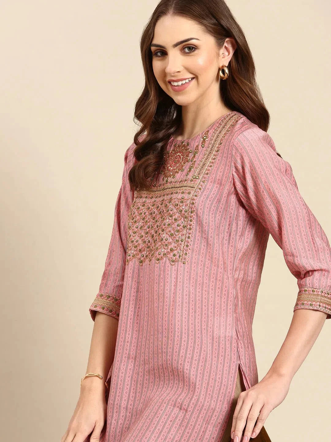 Pink Embroidered Kurta - Elegant Indian Kurta Ladies Online