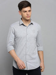 Men Grey Solid Casual Shirt-FORDKNITS-4476-Greymelange