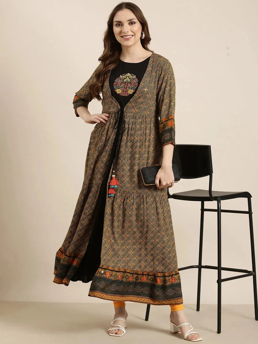 Black Solid Anarkali Kurta with Overcoat | Anarkali Suits