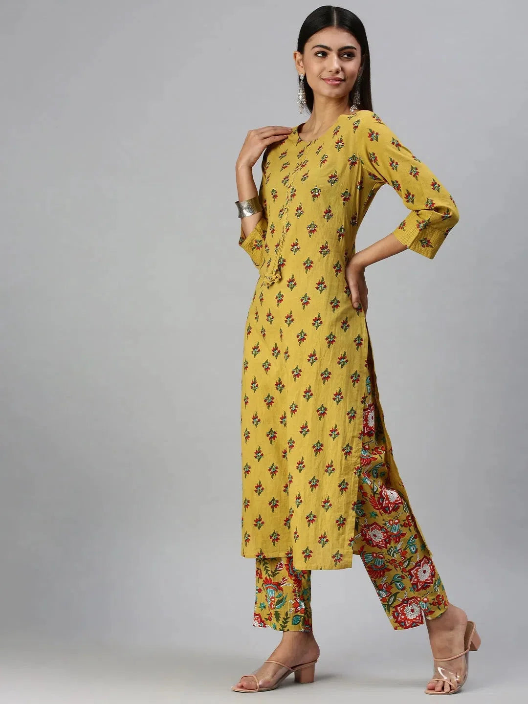 Mustard Printed Kurta Sets | Cotton Indian Kurta Sets for Women