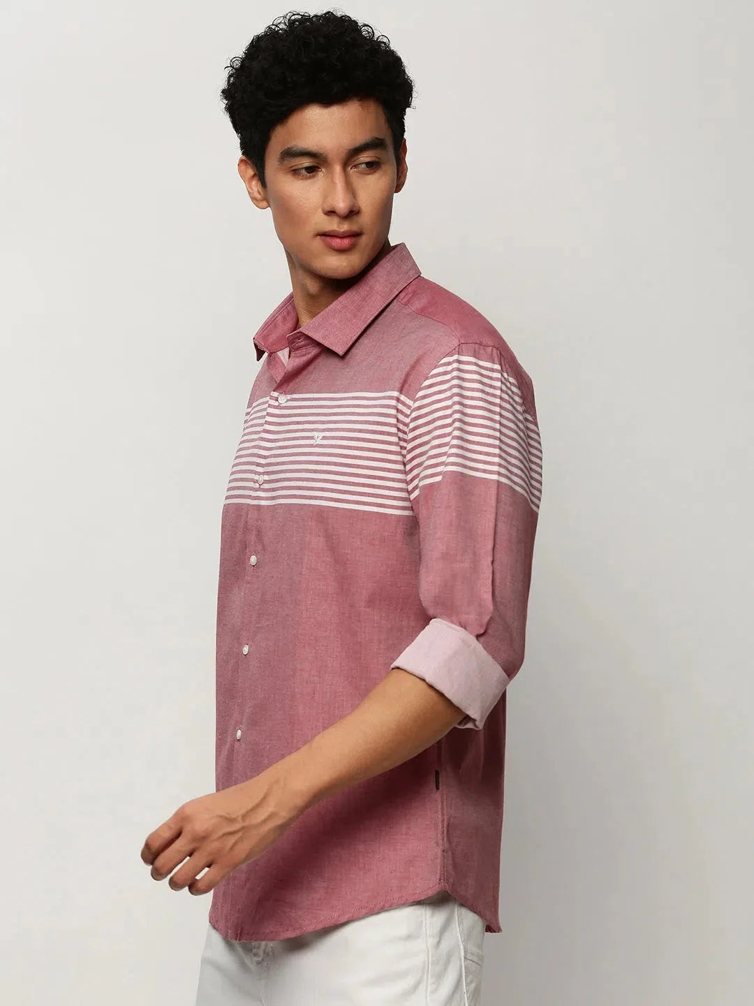 Trendy Men's Pink Striped Cotton Shirt | Casual & Stylish