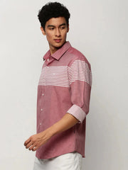 Men Pink Striped Casual Casual Shirts-HAPPYSTRIPE-169-Pink
