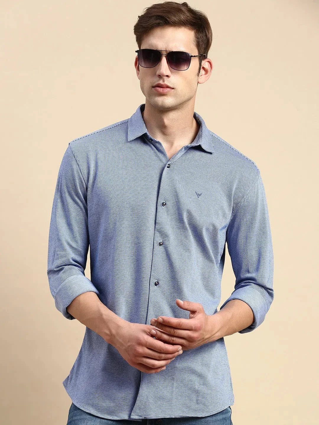 Men Navy Geometrical Casual Shirt-LUCASKNITS-4595-Navyblue