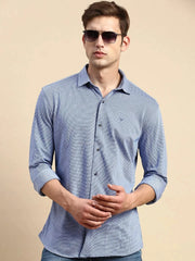 Men Navy Geometrical Casual Shirt-LUCASKNITS-4595-Navyblue