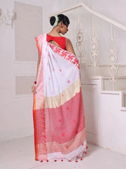 White Bengali Style Cotton Soft Saree With Kashful Borders-MA62CT33550040