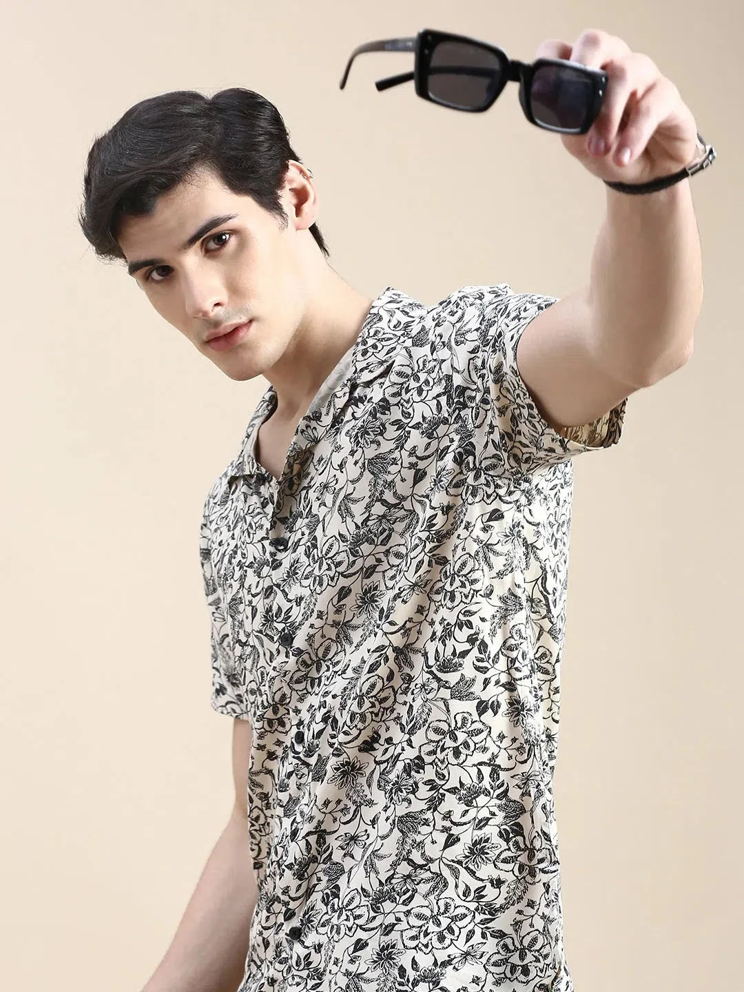 Men Beige Printed Casual Co ord Set-AM-90-10-Beige