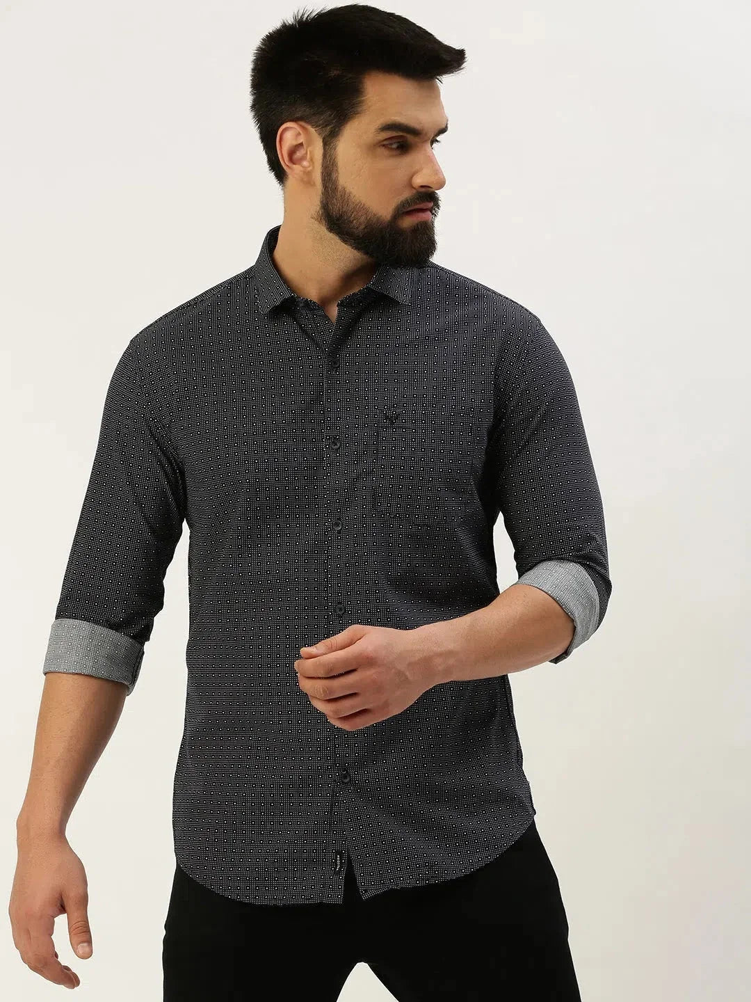 Navy Printed Cotton Shirt - Trendy Mens Shirt | DesiQlo