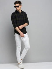Men Green Checked Casual Shirt-DALTONCHECKS-4093-Olive