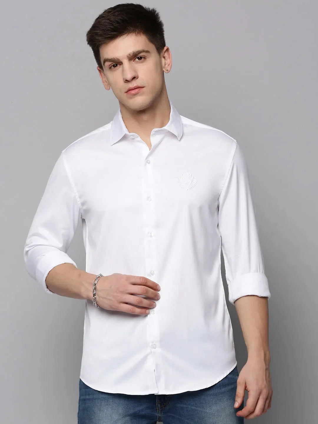 White Solid Cotton Mens Shirt | Formal Shirts - DesiQlo
