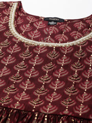 Women's Burgundy Printed Kurta SetKC-1008-Burgundy