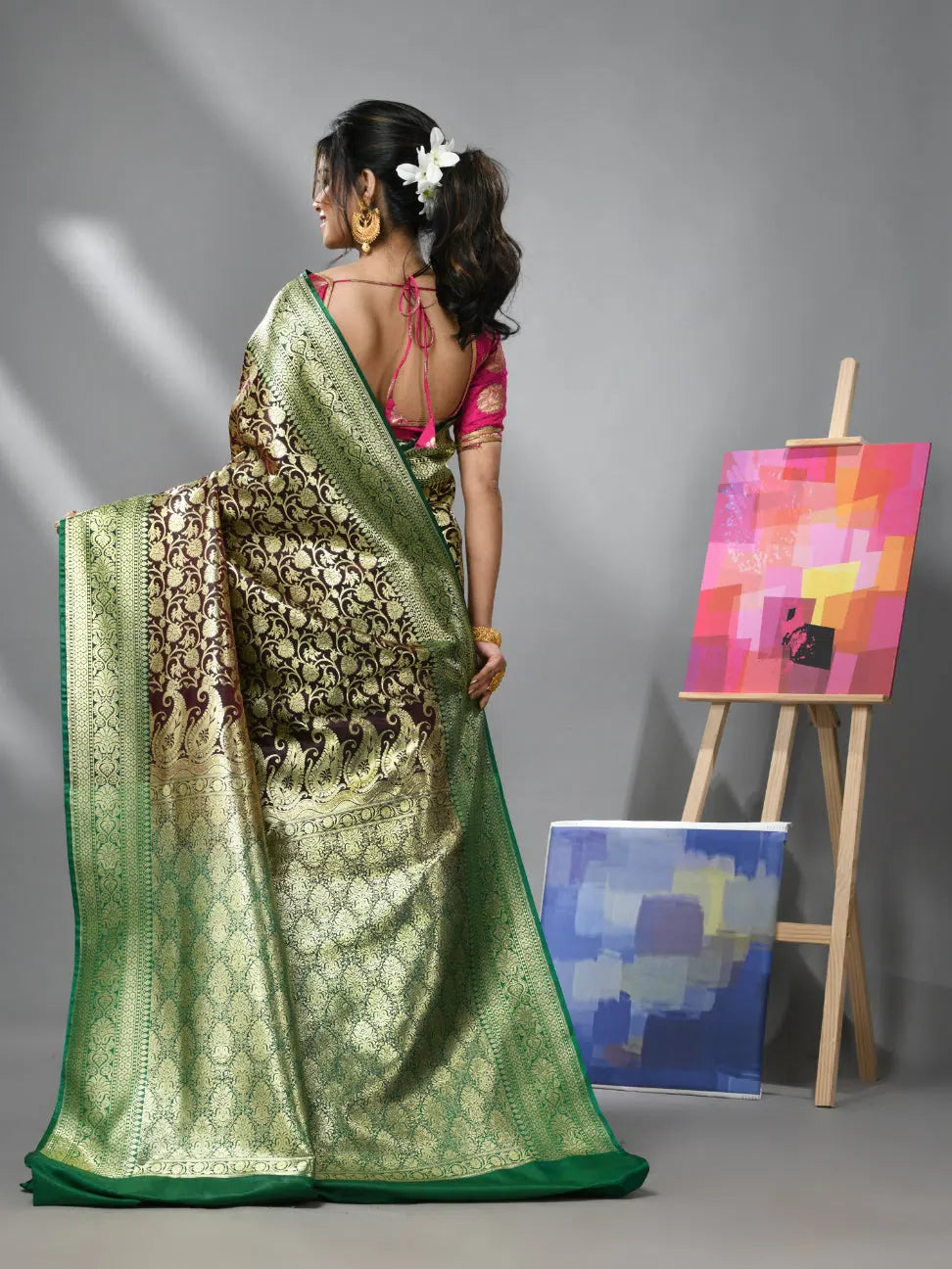 Dark Chocolate Banarasi Indian Sari - Zari Woven Saree
