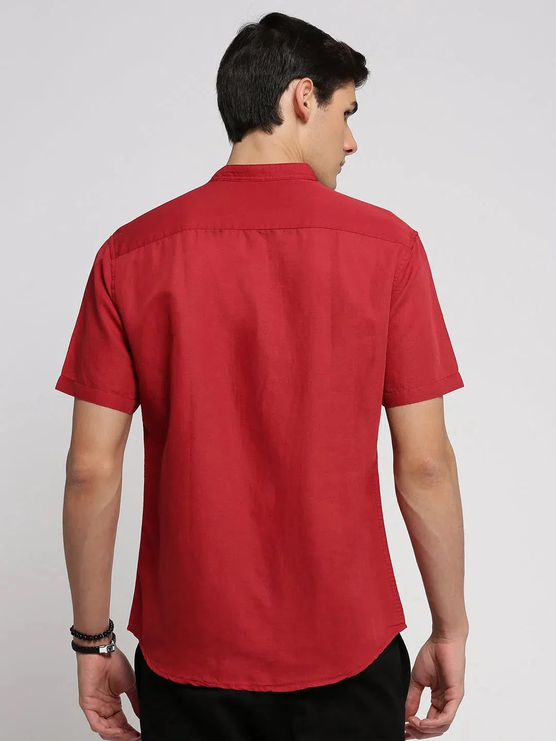 Red Mandarin Collar Mens Shirt | DesiQlo Cotton Shirt