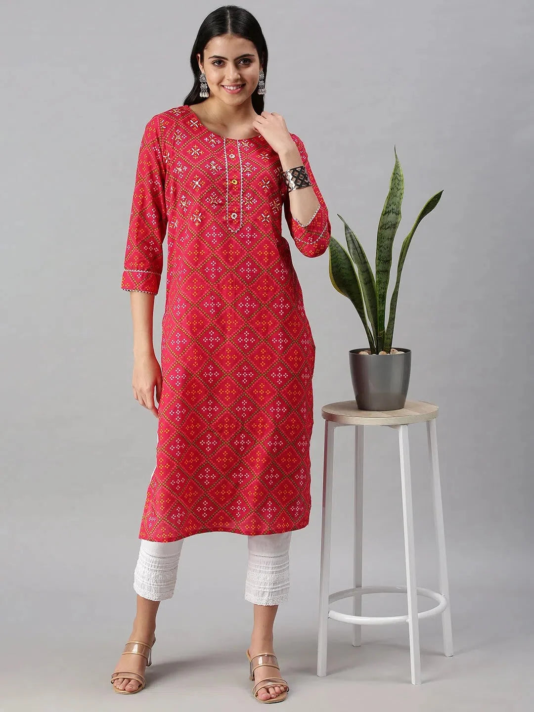 Pink Printed Cotton Indian Kurta - Stylish Women's Kurti