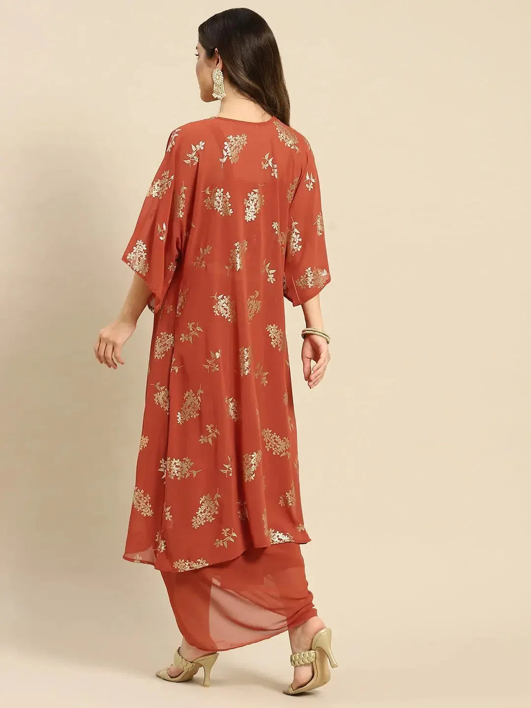 Rust Shrug Set: Crop Top & Skirt - Designer Lehenga for Women