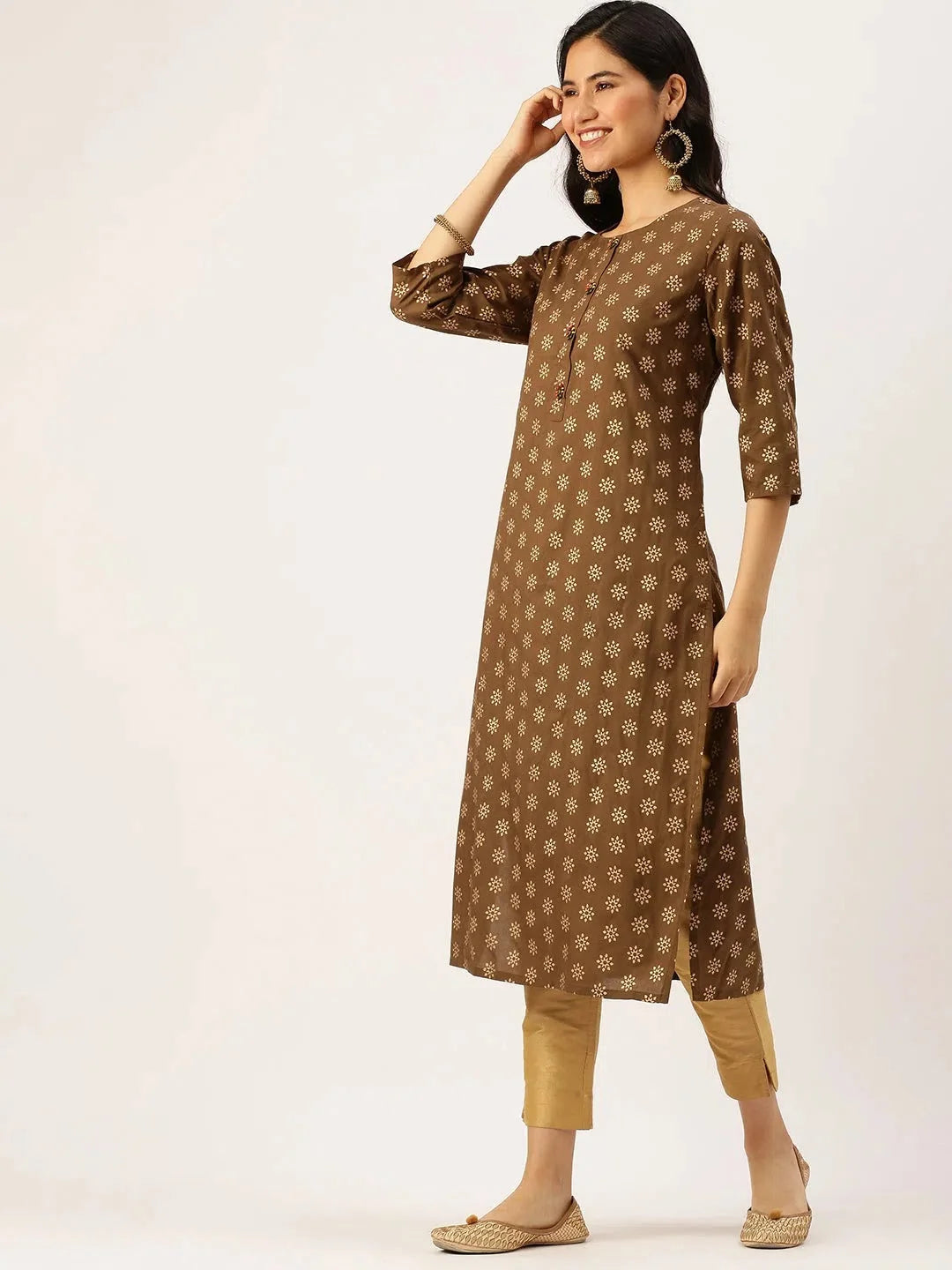 Brown Printed Cotton Kurtas - Stylish Indian Kurtis Collection