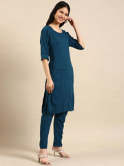 Women's Blue Solid Kurta SetKC-3327-Teal