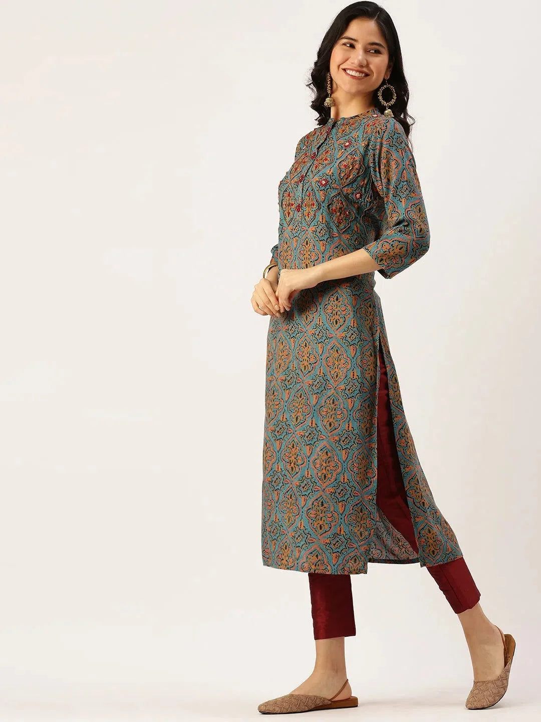 Elegant Blue Embroidered Indian Kurta - Cotton Kurti