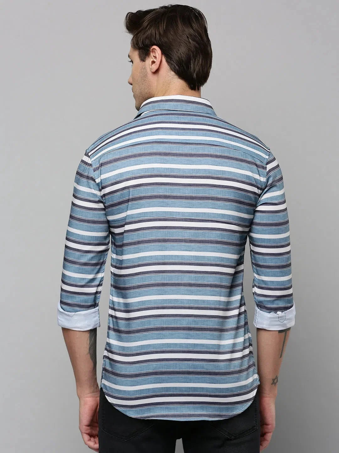Blue Striped Cotton Mens Shirt - DesiQlo Casual Stripe Shirt