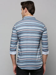 Men Blue Striped Casual Shirt-SPUNIMPORTSTRIRE-4683-Blue