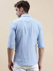 Men Blue Solid Casual Shirt-SWALLOW-1766-Blue